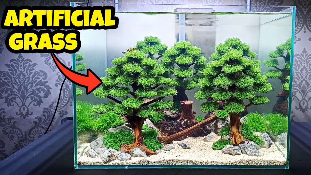 DIY!!! How to Make a Beautiful Aquarium with ARTIFICIAL GRASS | Fish tank setup | Aquarium Ideas