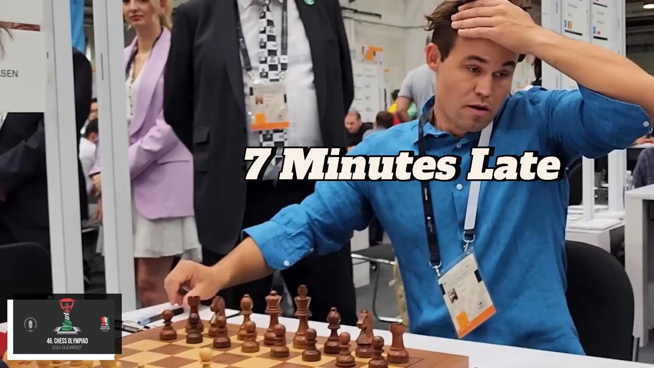 7 minutes late!!! Magnus vs GM Austria Dragnev, Valentin || Chess Olympiad