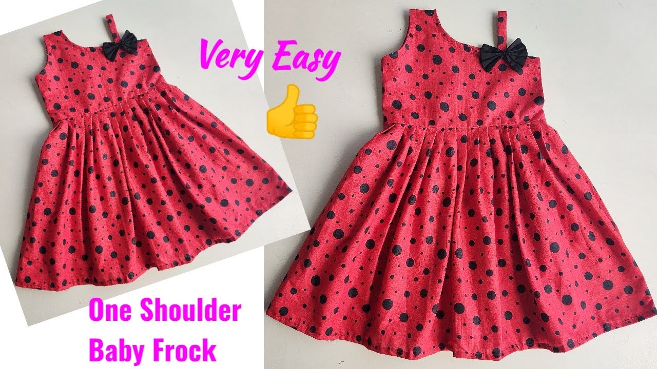 Very Easy One Shoulder Baby Frock Cutting and Stitching | Off Shoulder Baby Frock