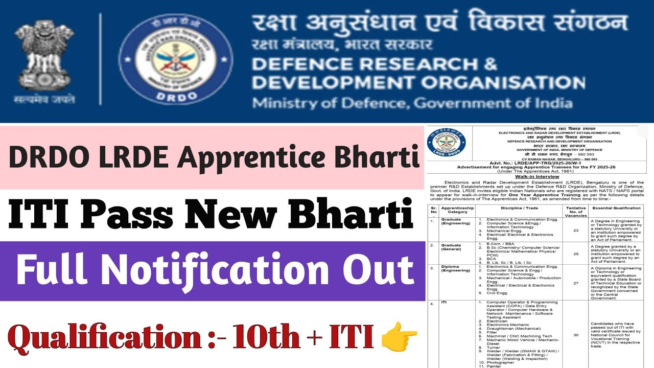 &ldquo;DRDO LRDE Apprentice 2025 Notification Out &ndash; ITI Trade से कैसे करें आवेदन?&rdquo;