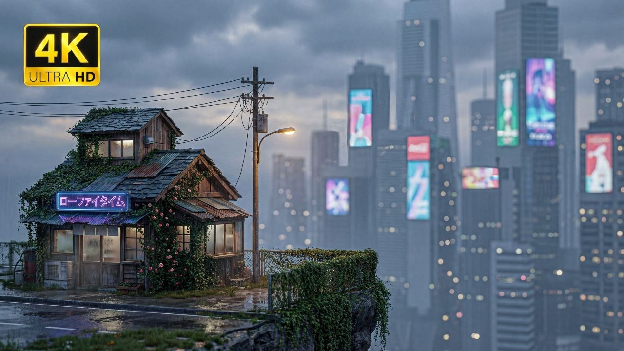 Cyberpunk Rain Lofi 🌧️ Cozy Old House Above Neon City | Relax, Study or Sleep