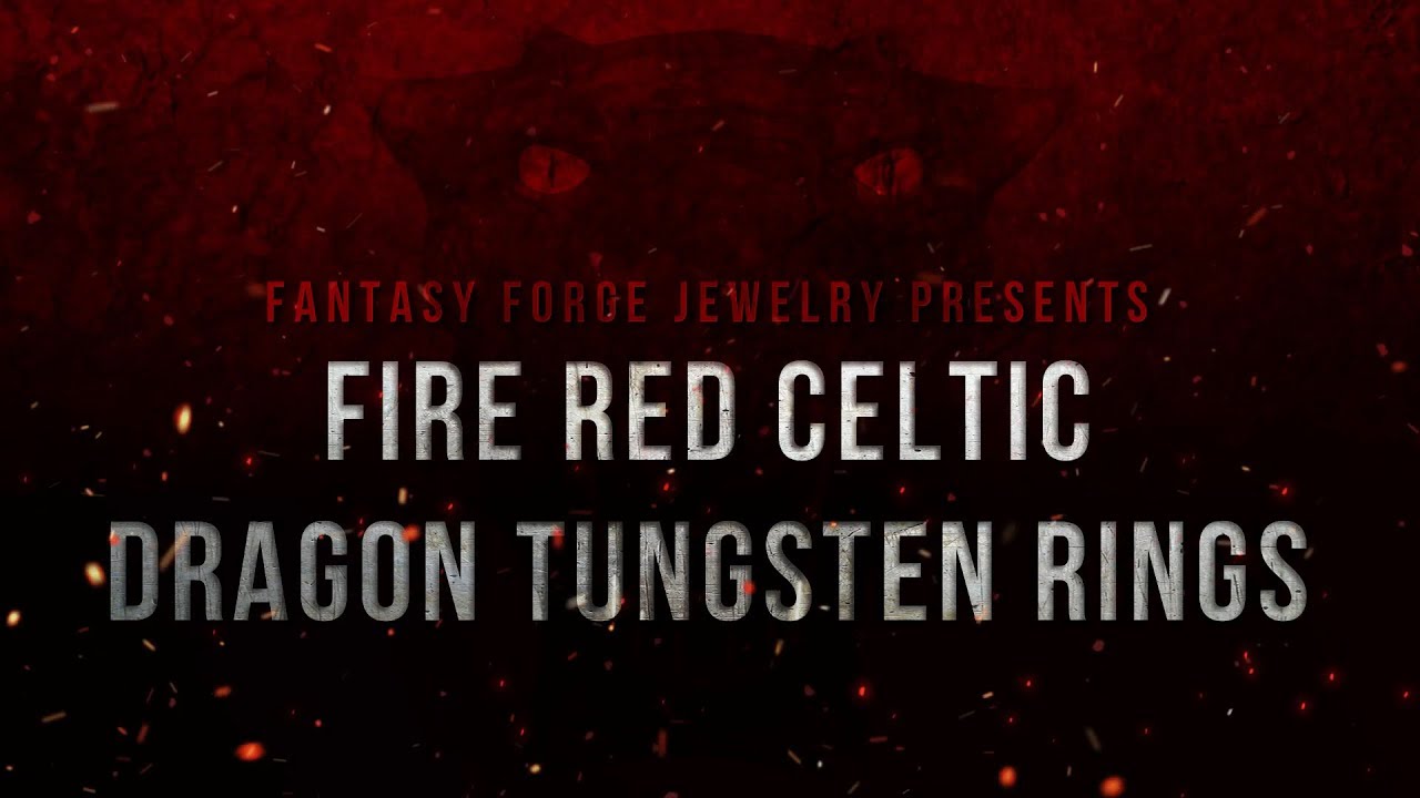 Fire Red Celtic Dragon Tungsten Rings by Fantasy Forge Jewelry