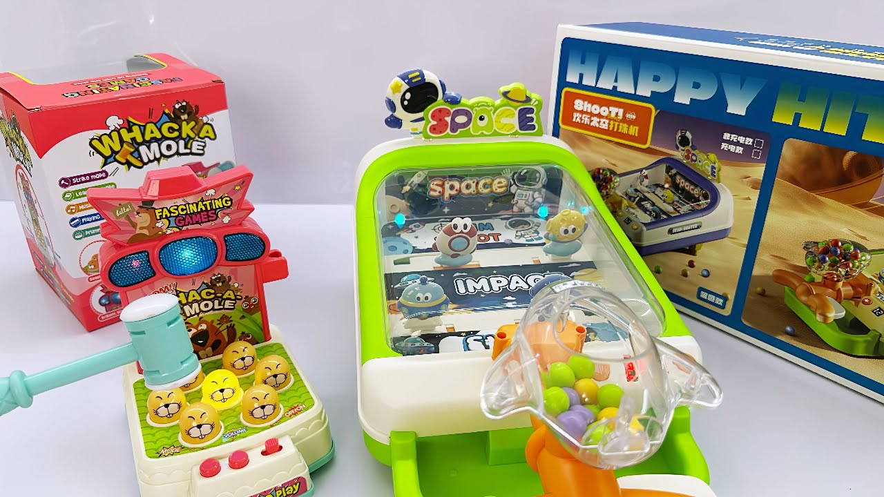 11-minute game toy video, happy hammer gopher game, space marble game console set, toy review ASMR