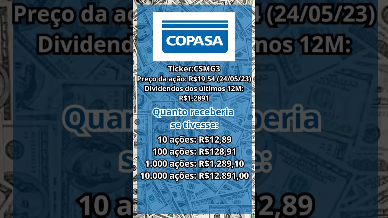 QUANTO RENDE OS DIVIDENDOS NA A&Ccedil;&Atilde;O DA COPASA #CSMG3 #Shorts