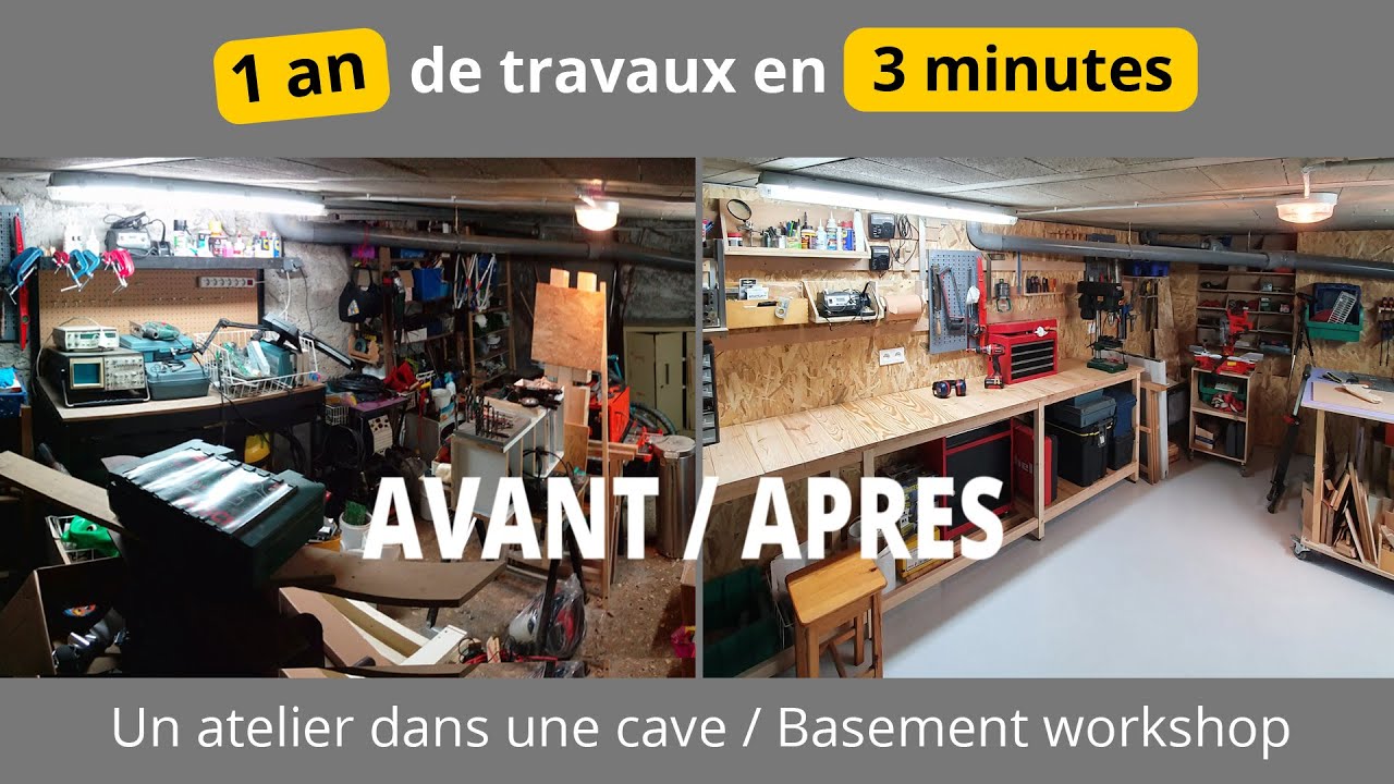 Un atelier dans une cave : 1 an de travaux en 3 min. / Basement workshop: 1 year work in 3 min.