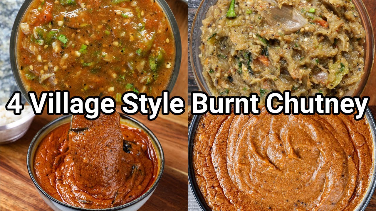 4 Village Style Burnt & Roasted Chutney recipes for Rice, Dosa & Idli | Charcoal Flavored Chatni Dip