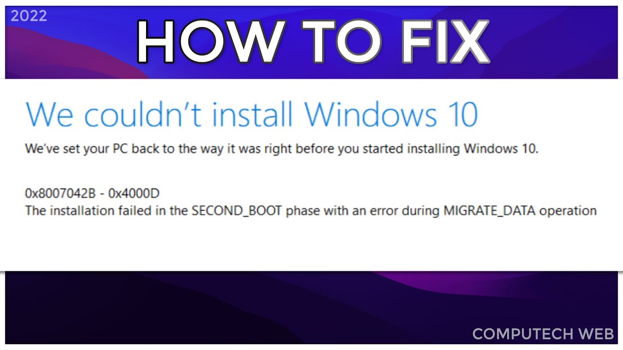 Как исправить/Проблема. Не удалось установить Windows 10 Ox8007042B-Ox4000D SECOND_BOOT во время ...