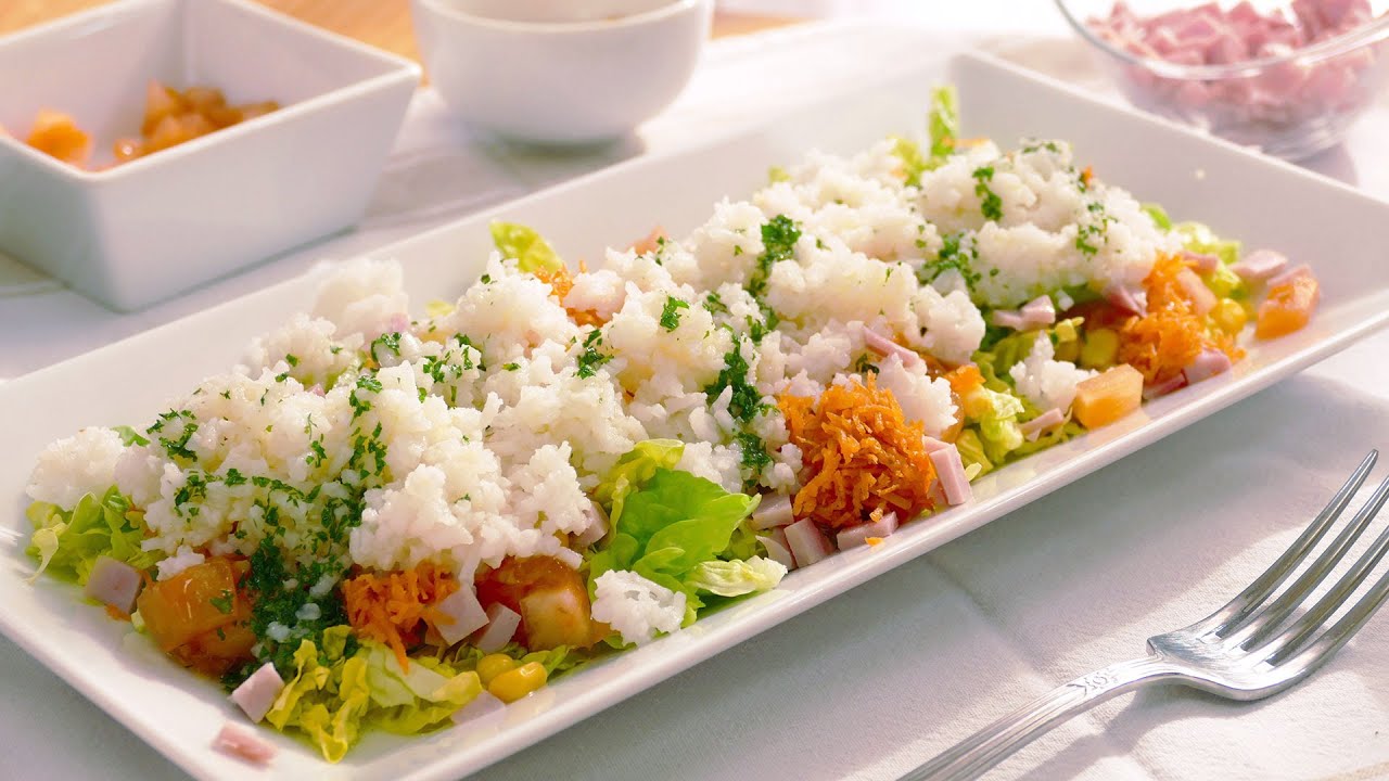 ENSALADA de ARROZ 🥗 Rica y completa ensalada con TOMATE, MAÍZ y JAMÓN- Cocinatis
