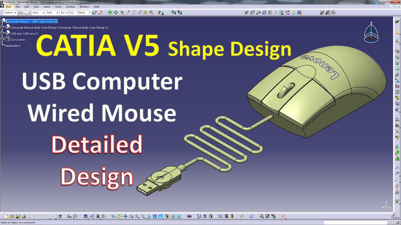 CATIA V5 - Design A Computer Wired Mouse Body Case in Generative Shape Design in Catia V5