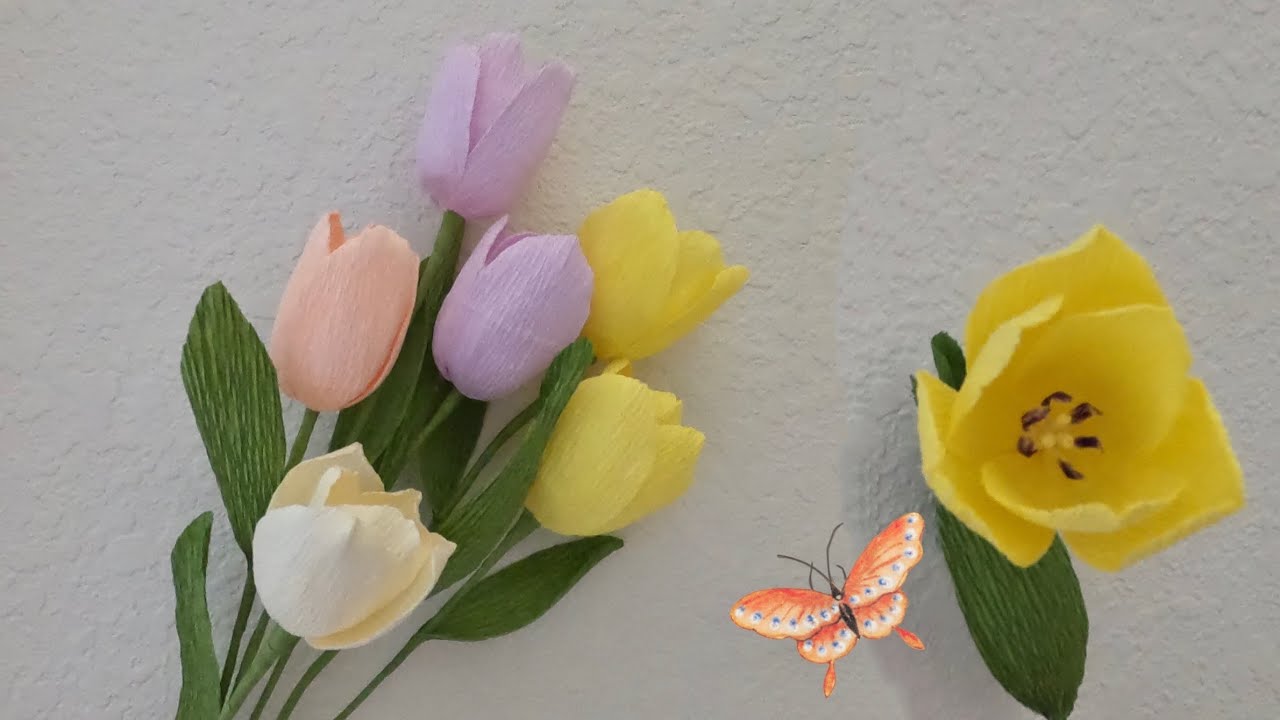 制作紙花郁金香 | How To Make Tulip From Crepe Paper |Tulips Paper Flower | Paper Crafts