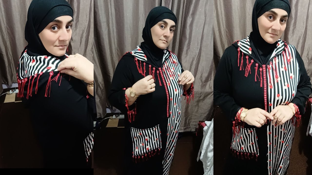 خياطة جلابة بالماكرامي والترسان+قب مبطن+جيب كبير و فتاحي في الجوانب بالترسان مقاس 40