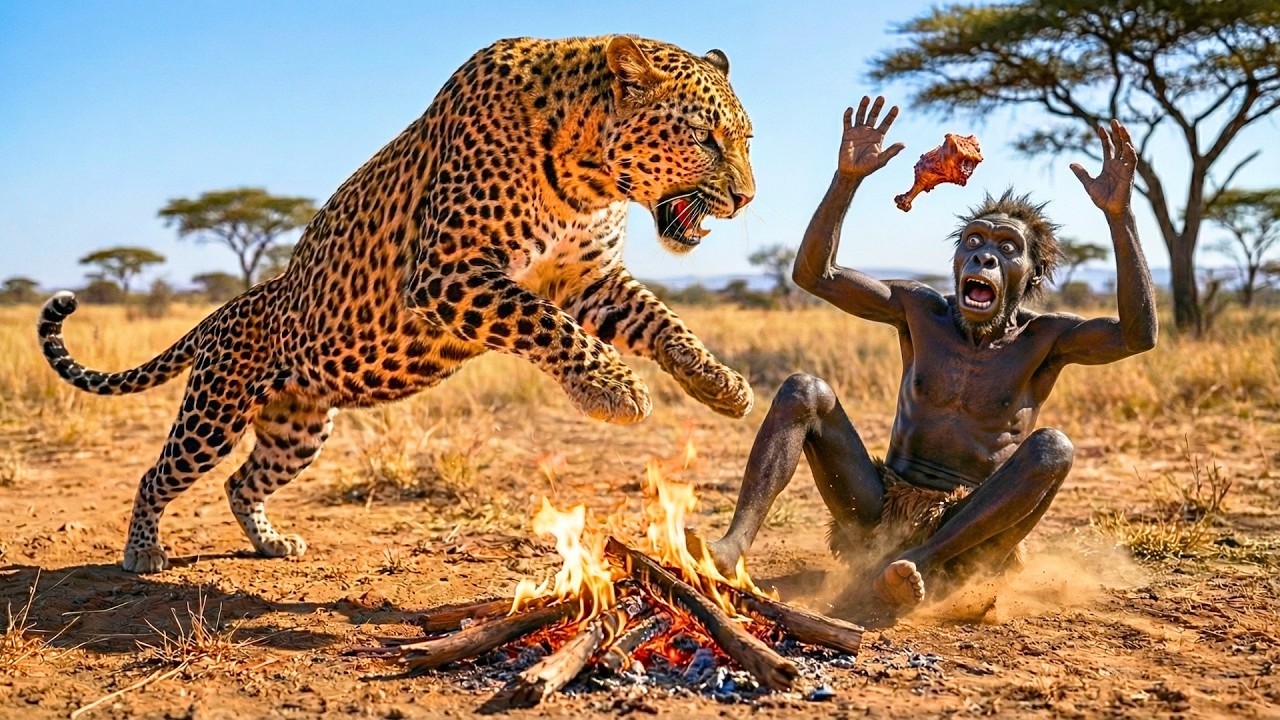 Prehistoric Survival Story | Early Human Eats Predator&rsquo;s Food &mdash; Leopard Attacks Instantly