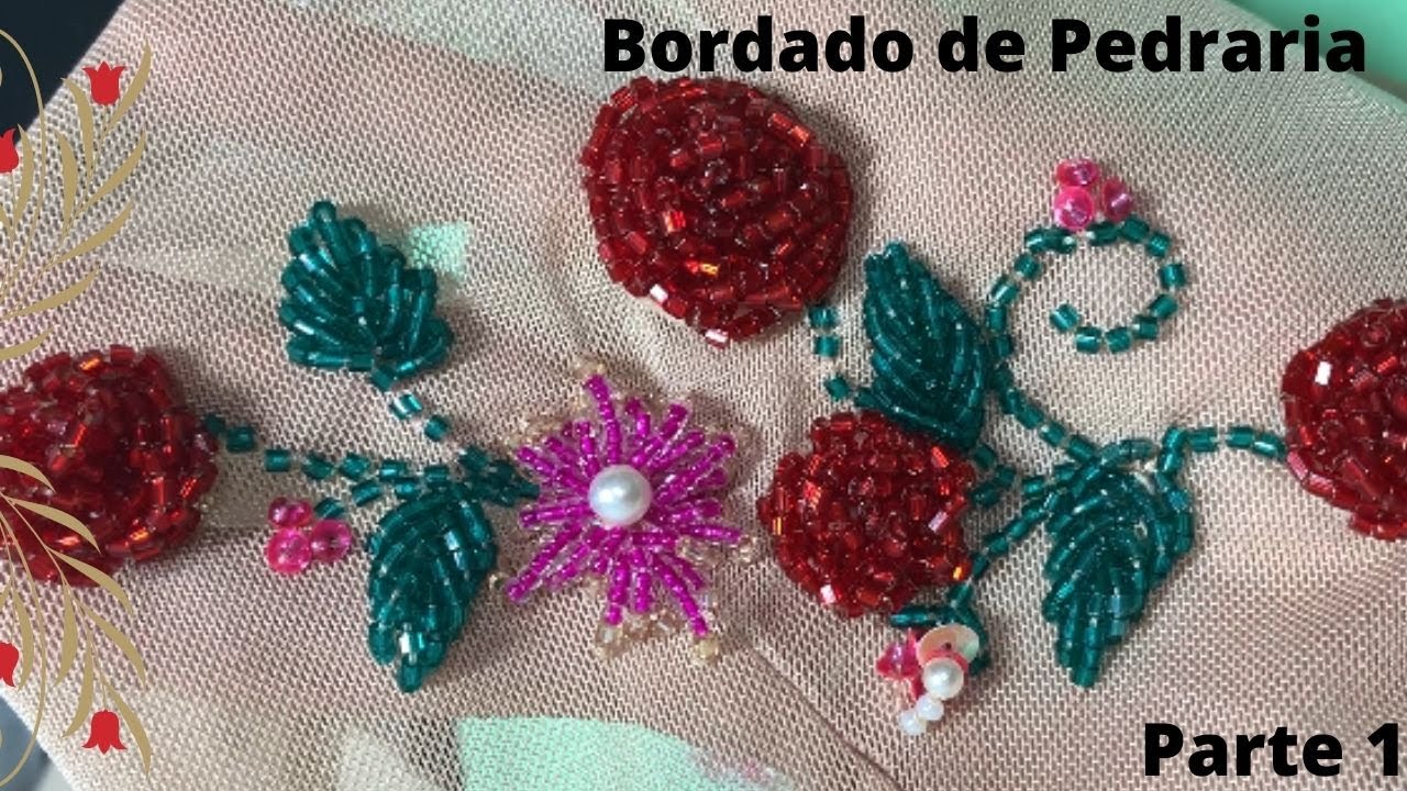 Rosa Bordado com Vidrilho - Bordado de Pedraria