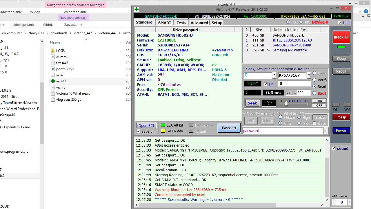 Diagnostyka dysku twardego programem victoria
