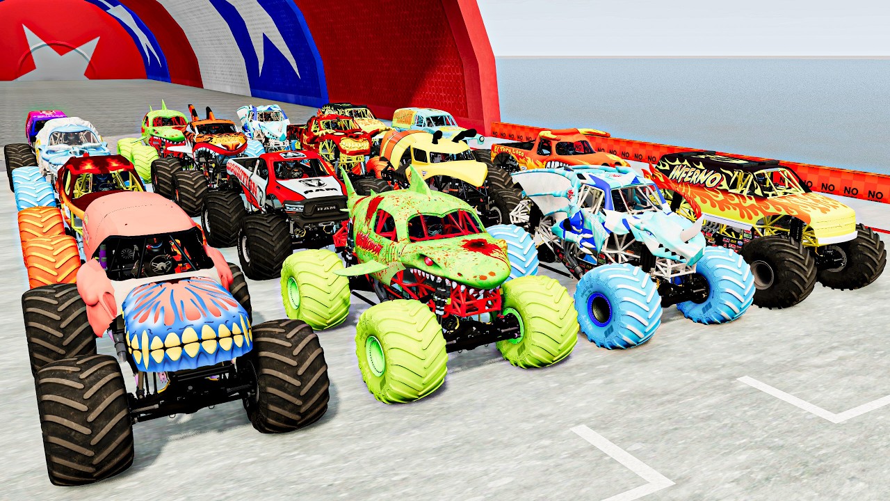 Monster Trucks Insanity - Loud Engines & Big Air! Full Noise & Power!