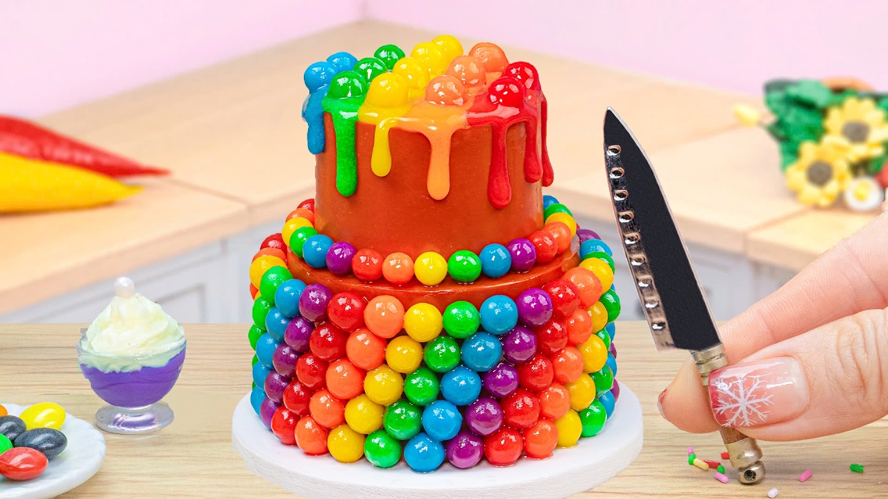 Mini Rainbow Cake Recipe With Chocolate 🍫🌈 Satisfying Mini Cake Challenge & ASMR Dessert