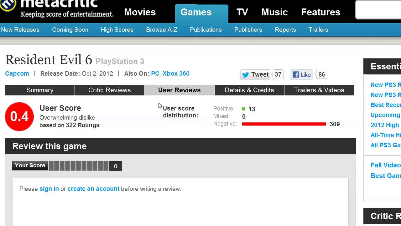 Resident Evil 6 - 1% Metacritic user score