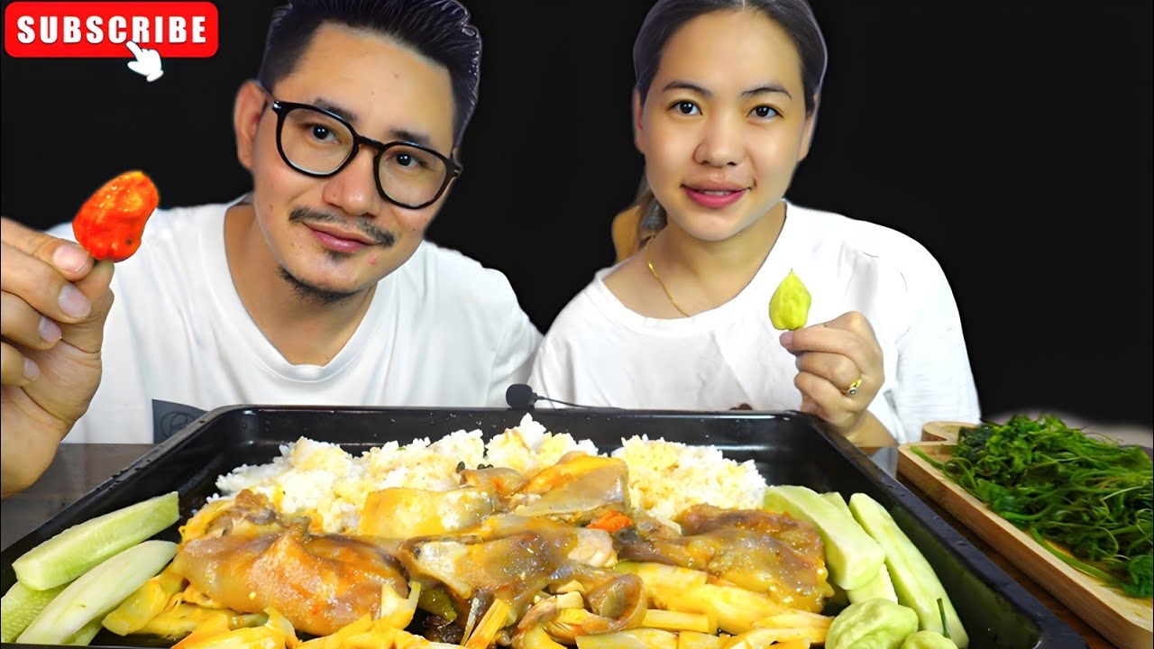 Eating fish curry with bamboo shoot | pangas fish