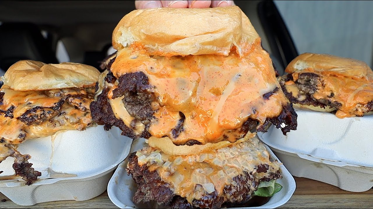 EATING Messy Smash Cheeseburgers Mukbang