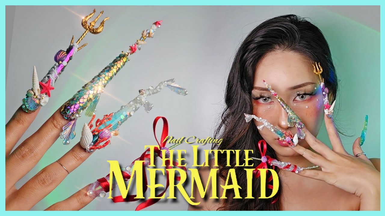한땀한땀 만든 인어공주 네일 🧜‍♂️ | 직접 만든 네일 파츠 | 차마 에리얼을 따라할 수는 없었습니다.. 얼레벌레 인어 헤메코 까쥐