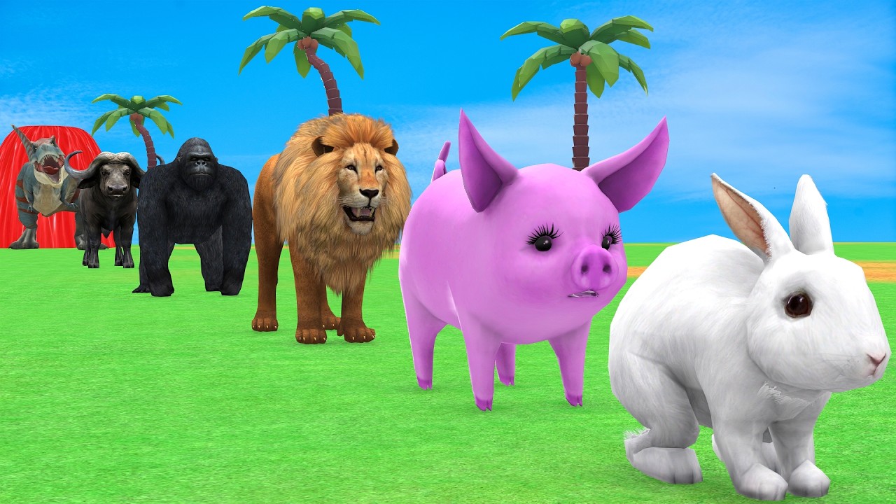 Long Slide Game with Cow Elephant Gorilla Hippopotamus Tiger 3d Animal Game Funny 3d Animals