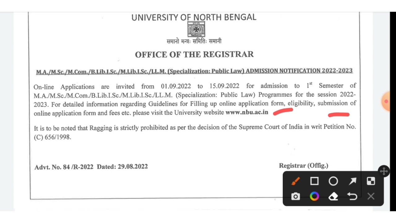 NBU - PG admission 2022-23 Date Published 😊 || University of North Bengal