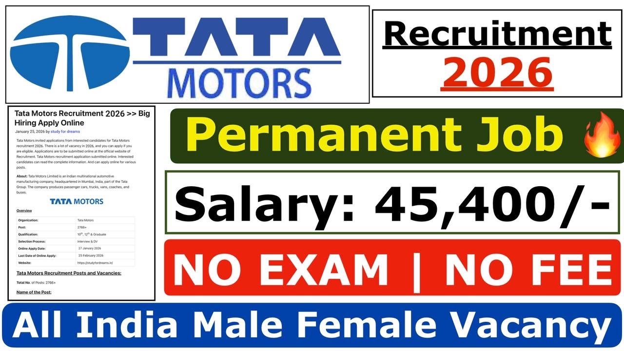 Tata Motors Recruitment 2026 | Tata Motors Hiring 2026 | Tata Motors Job Vacancy 2026 | Freshers Job