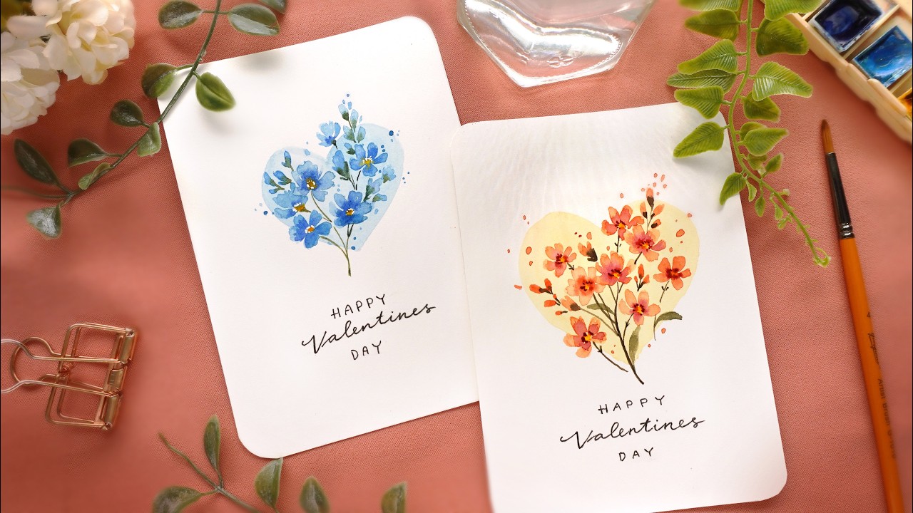DIY Watercolor Valentine's Day Card Designs