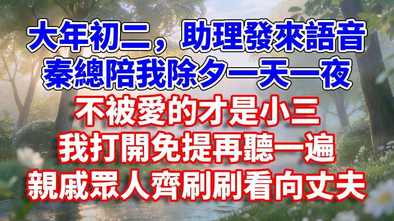 大年初二，助理發來語音，秦總陪我除夕一天一夜，不被愛的才是小三。我打開免提再聽一遍，親戚眾人齊刷刷看向丈夫#完結 #情感故事 #一口氣看完 #為人處世