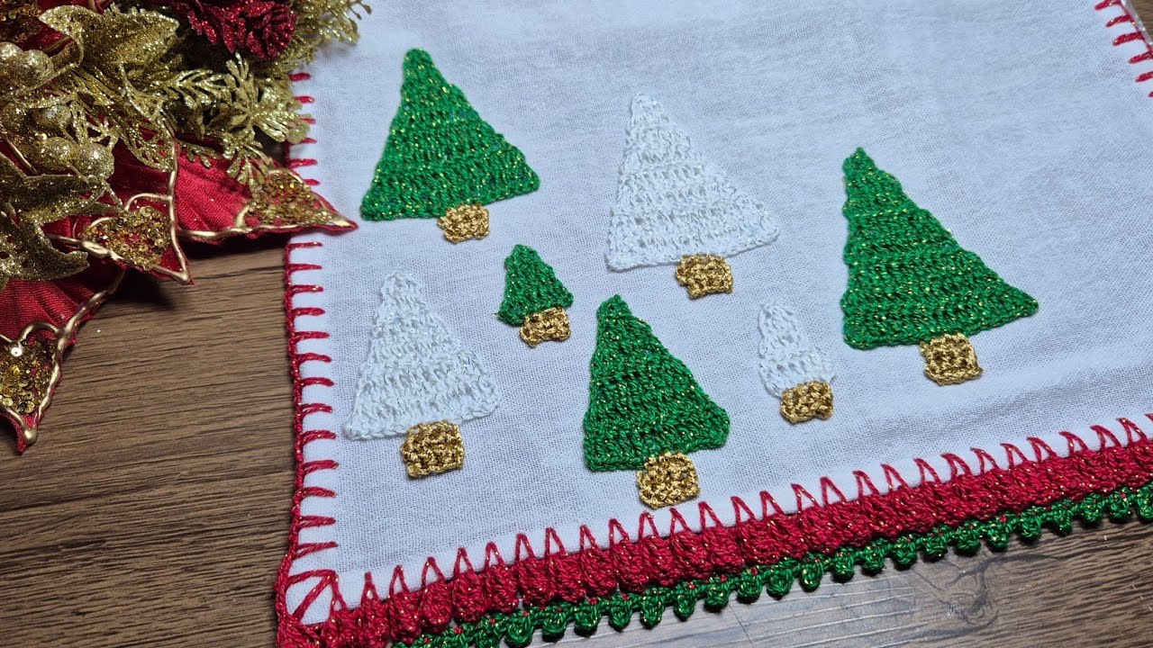Aplicação de croche pinheiros natalinos 🌲🌲🌲fácil de fazer 