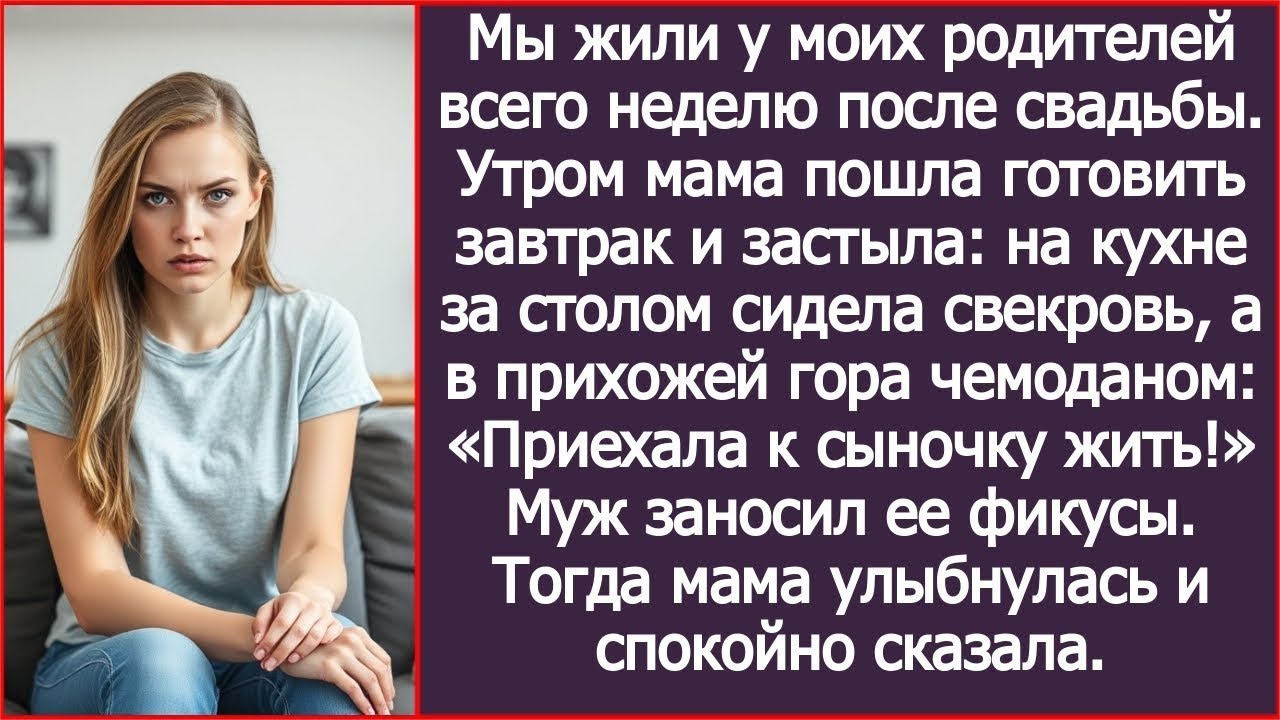 После свадьбы мы стали жить у моих родителей. А утром я застала на кухне свекровь с чемоданами.