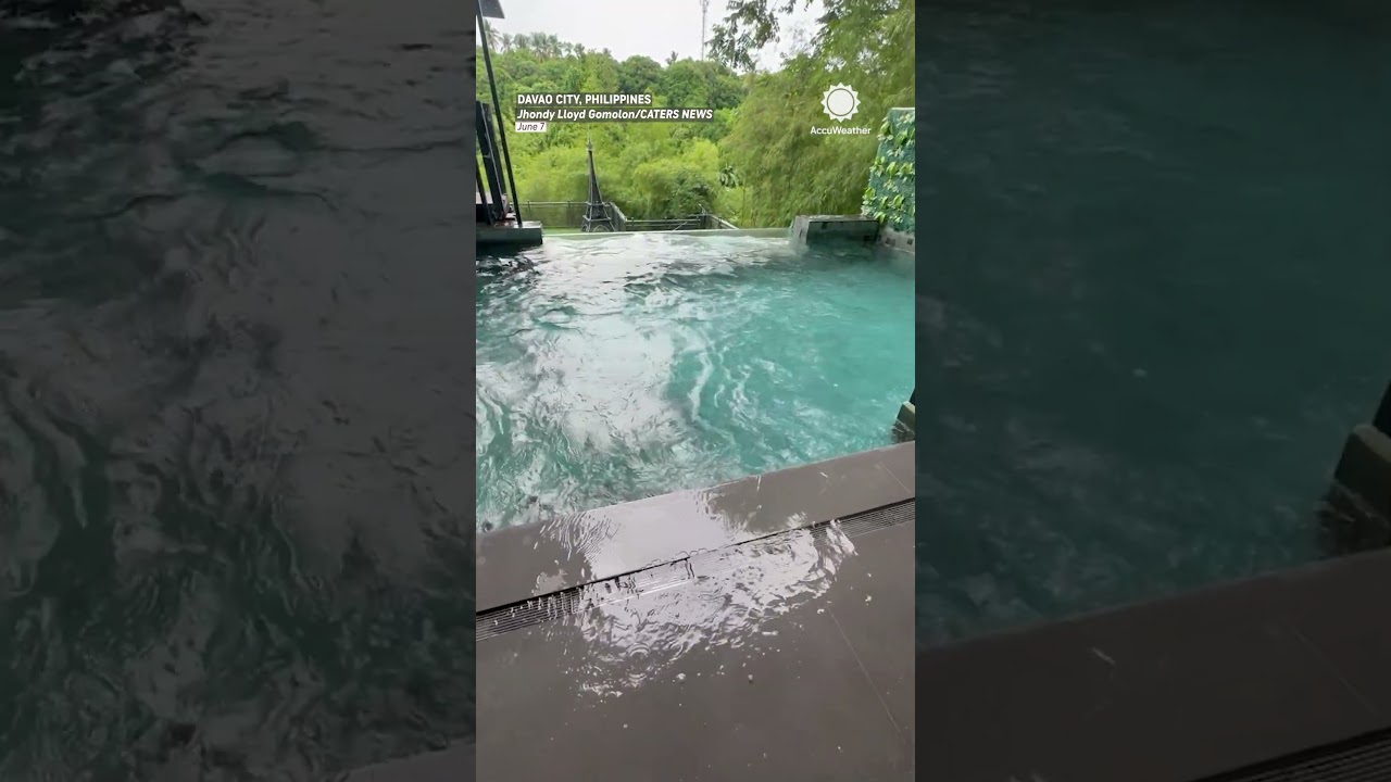 Pool water overflows during massive earthquake!