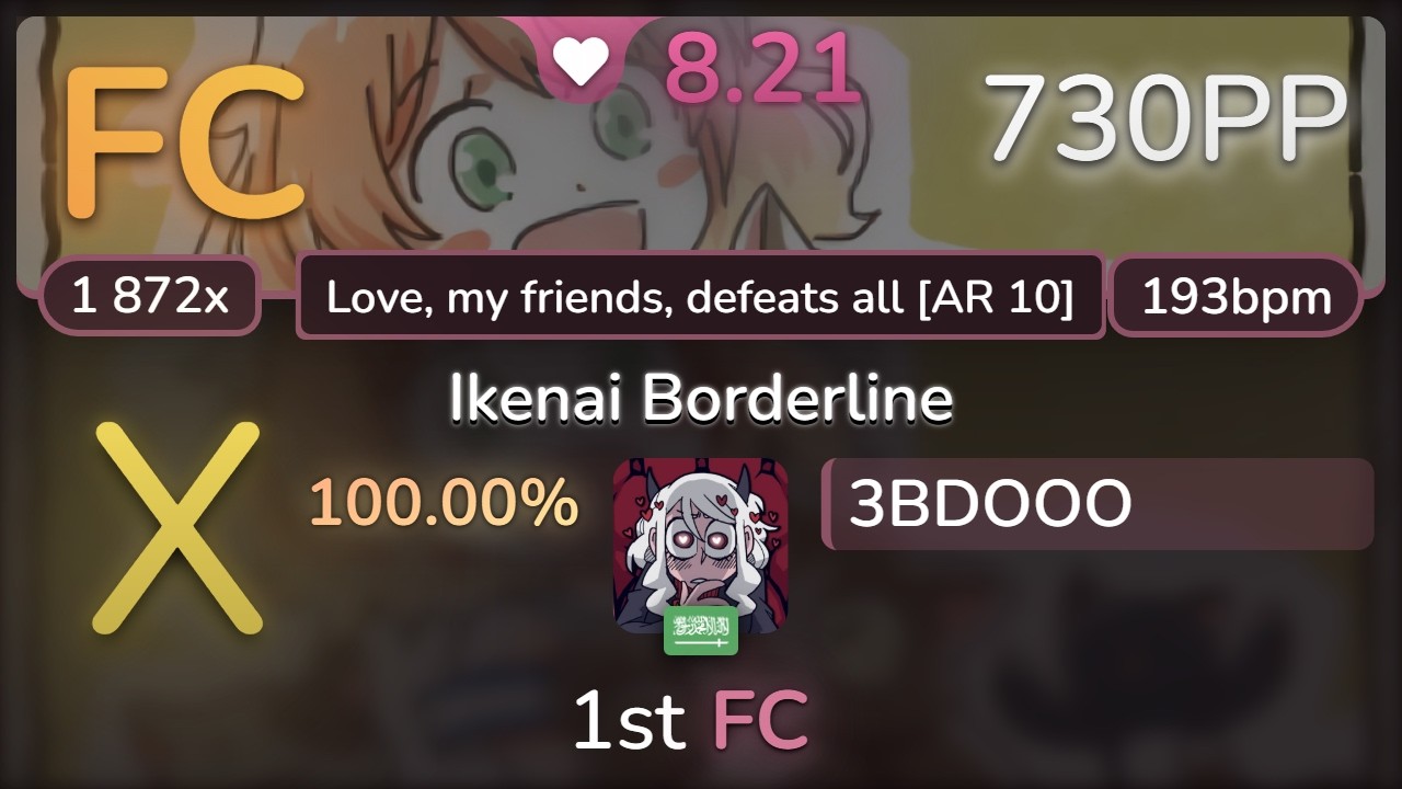 8.2⭐ 3BDOOO | WALKURE - Ikenai Borderline [Love, my friends, defeats all [AR 10]] SS FC 730pp - osu!