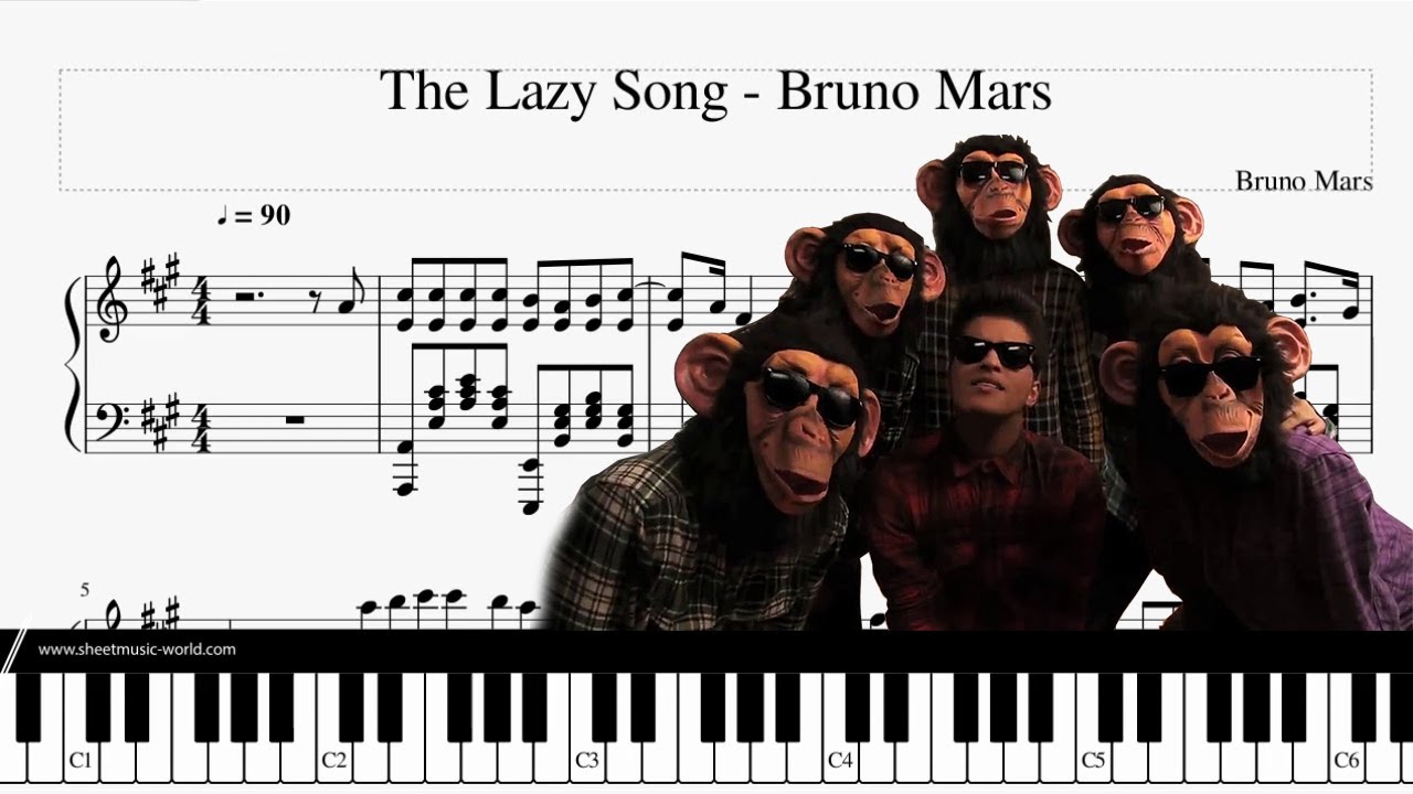 Bruno Mars - The Lazy Song - Score Piano - Tutoriel Piano Sheet The Lazy Song