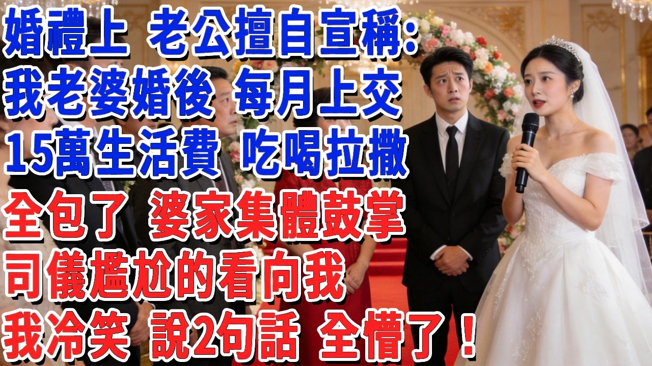 婚禮上 老公擅自宣稱：我老婆婚後每月上交15萬生活費 吃喝拉撒全包了 婆家集體鼓掌，司儀尷尬的看向我，我冷笑 說2句話 全懵了！#小娟講故事 #情感故事 #老年生活