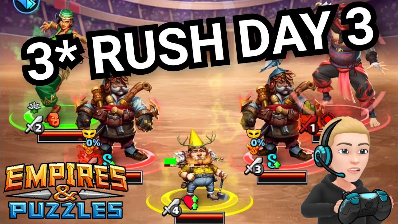 3* Rush Attack Raid Tournament With Commentary - Day 3 - No Blue - Empires & Puzzles