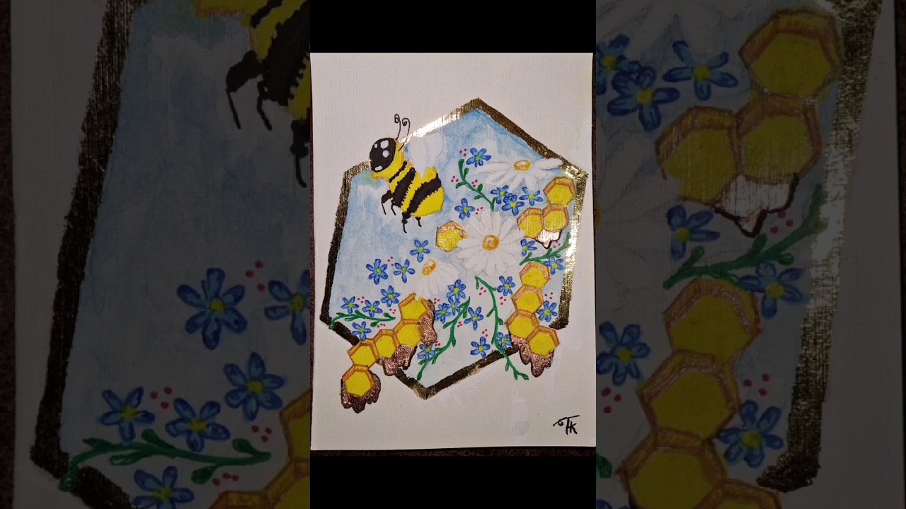 Honey bee #watercolor #poscapens #goldleaf wanted to #try the #copper #copperleaf
