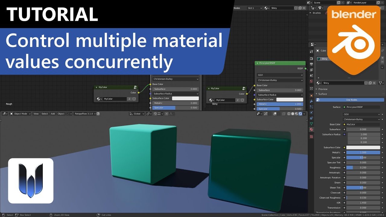 Blender tutorial: Control multiple materials values concurrently