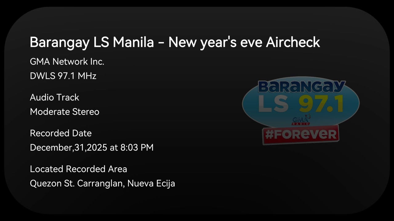 Barangay LS 97.1 Manila - New year's eve Aircheck & Jingle