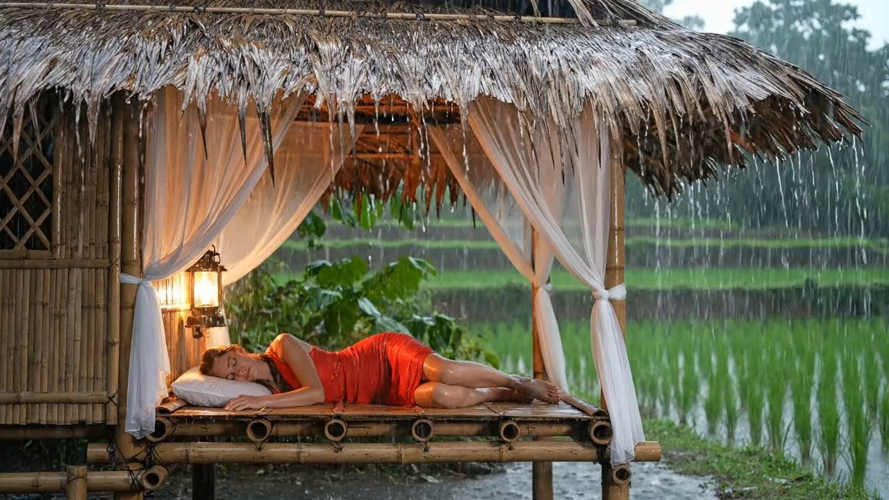 Let Go Anxiety Rain Ambience in Rice Fields – Natural Relaxation Sounds