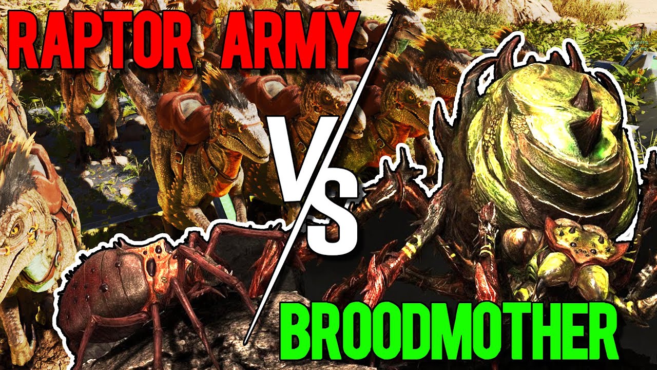 В Ark Survival Ascended Broodmother Boss Fight With Raptors!!!