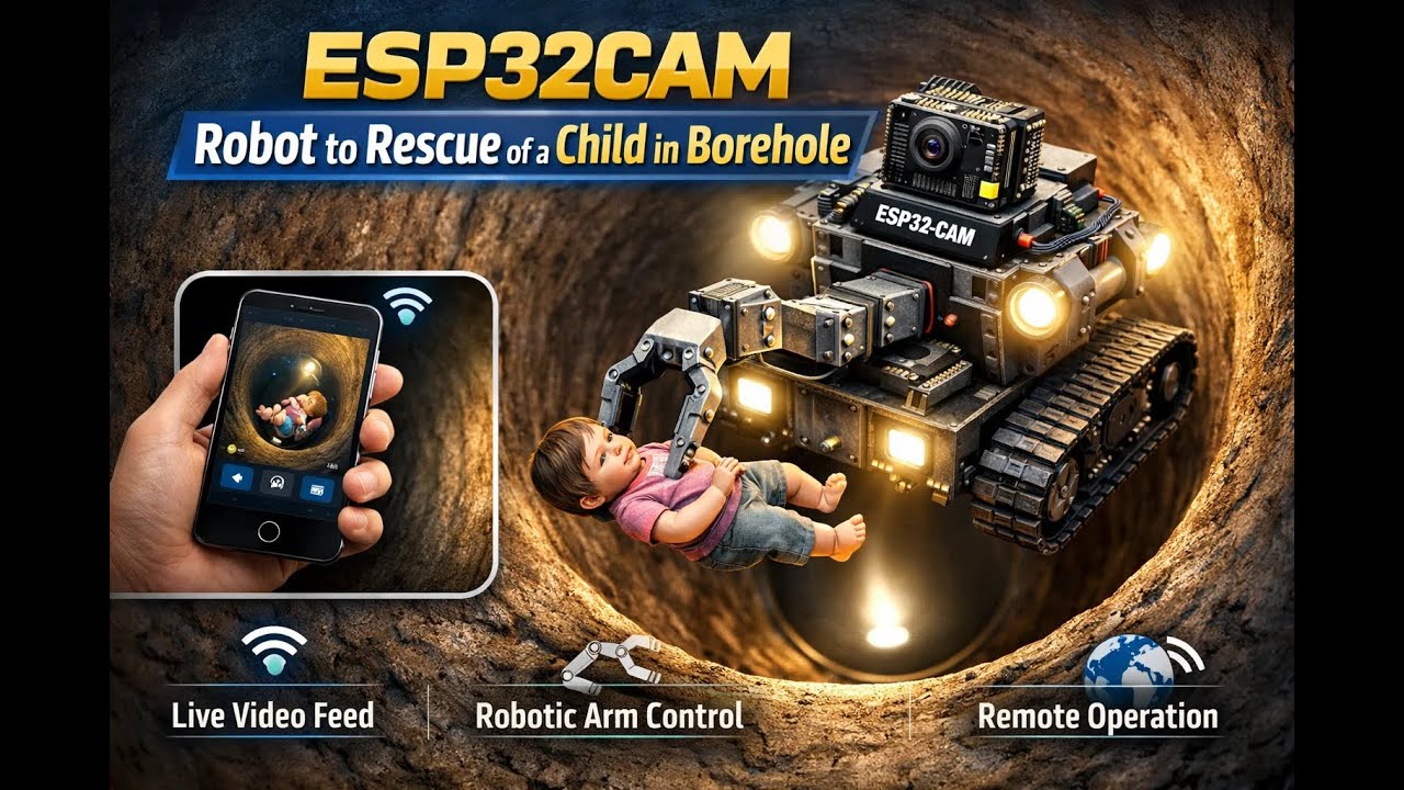 HVS-3610. ESP32CAM Robot to rescue of a child in borehole#gas detection#buzzer#Gripper#web control