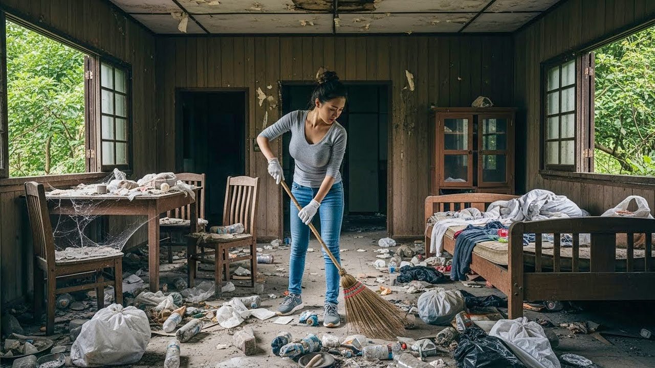 The young girl cleaned up the filthy, Mud-covered house so could stay there through the cold winter