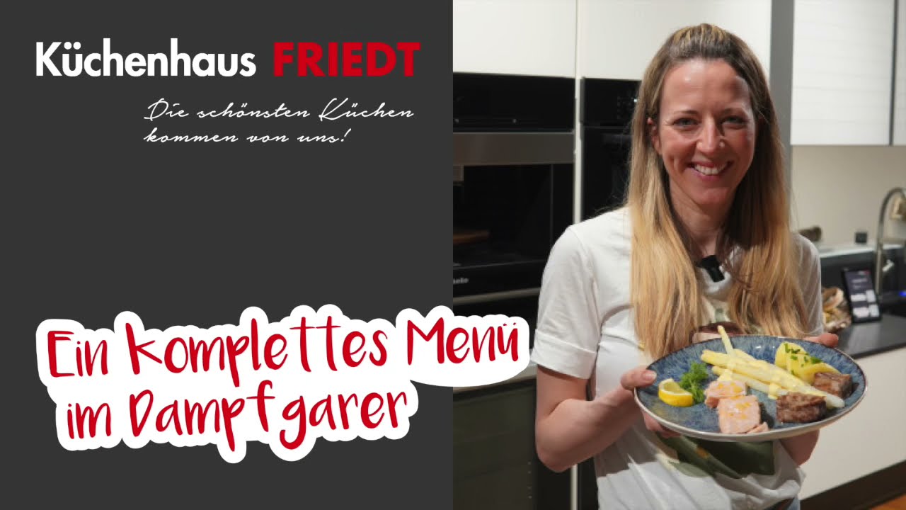 Spargel im Dampfgarer mit Kartoffeln, Lachs und Schweinemedalions