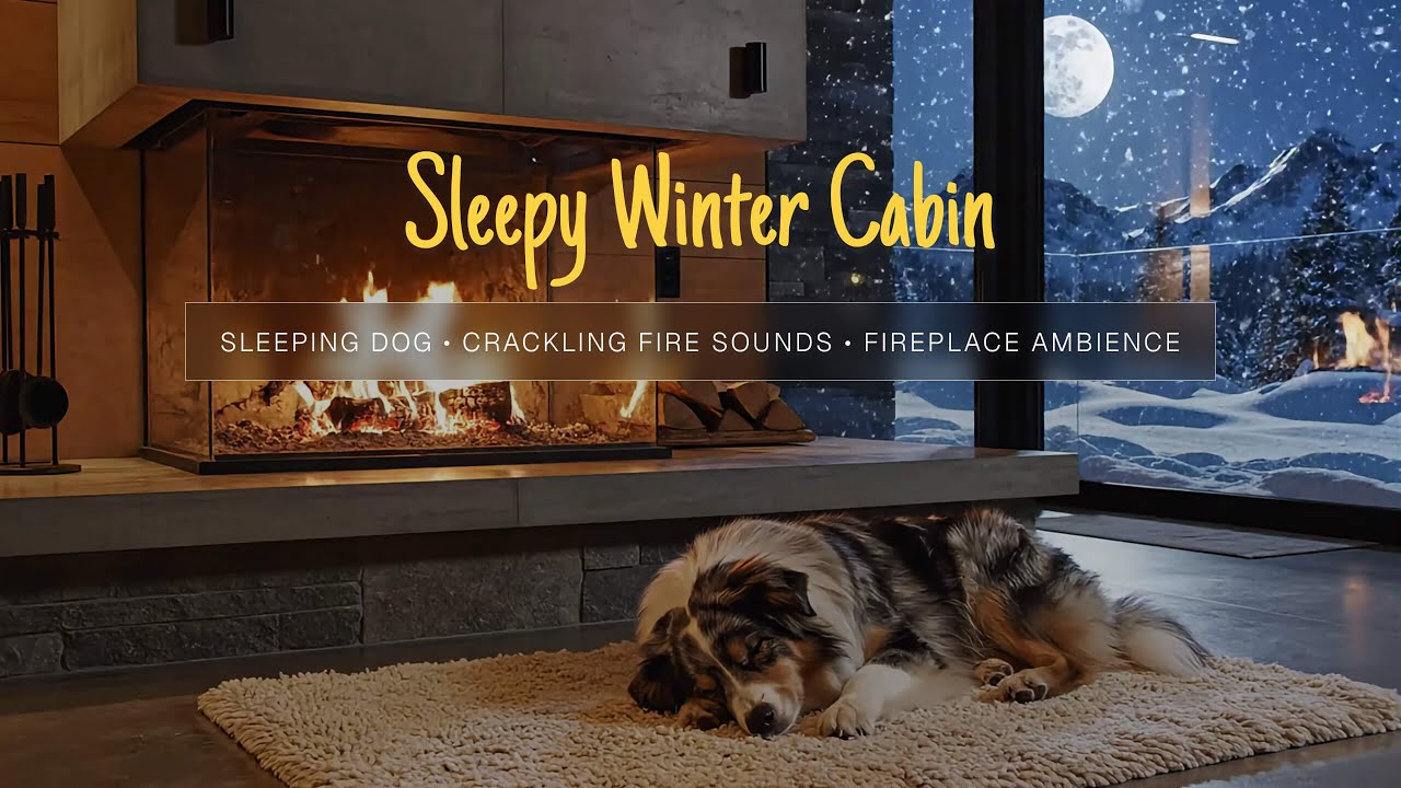 Cozy Fireplace Cabin with Sleeping Dog 🐶🔥 Crackling Fire Sounds for Relaxation & Focus
