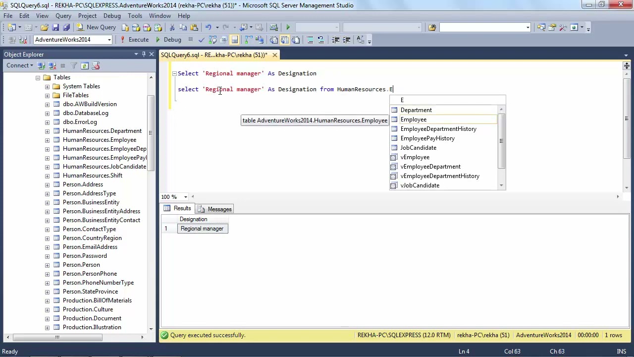 Literal Select Statement