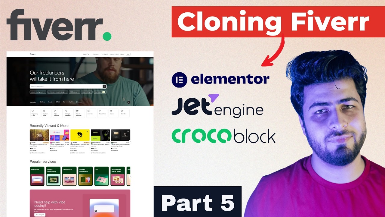 Cloning Fiverr - Building Header and Footer | Part 5 | Elementor | JetEngine