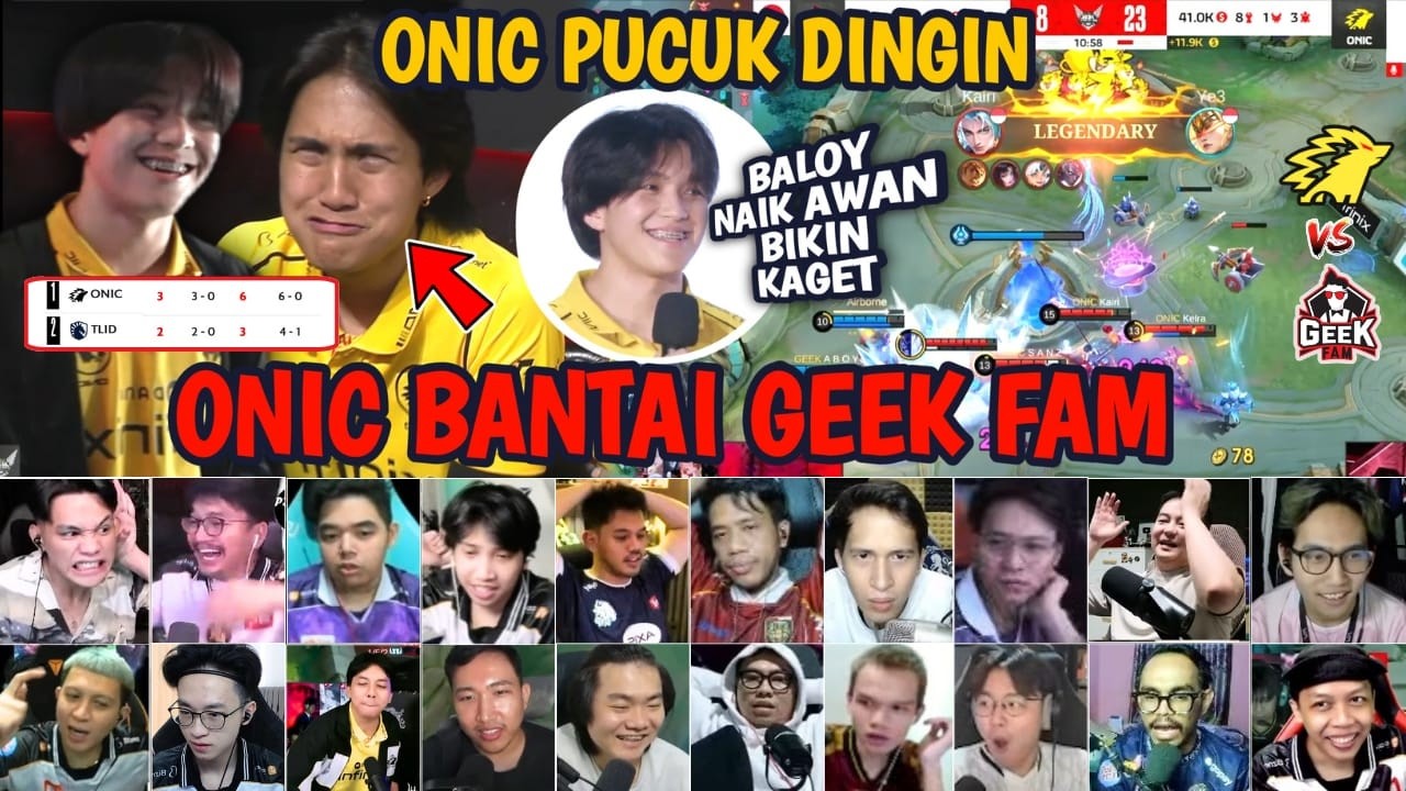 ONIC PUNCAKI KLASEMEN! REAKSI STREAMER ONIC ESPORT VS GEEK FAM DI BABAK REGULER SEASON MPL ID S17!
