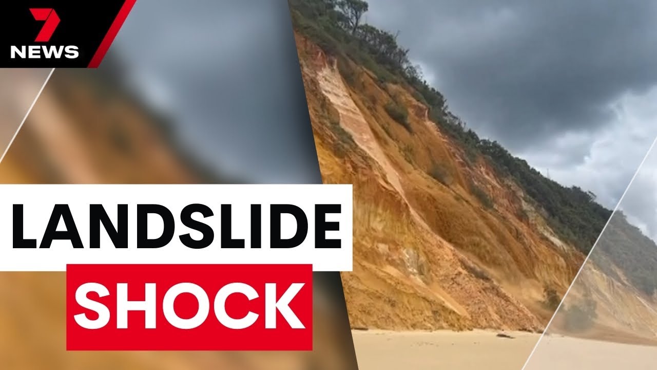 Young couple on holiday has close call with landslide along the Cooloola Coast | 7 News Australia
