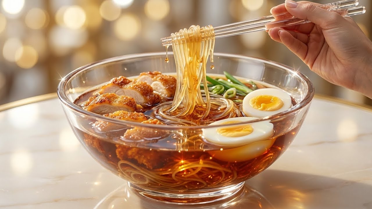 Making Crystal Ramen 🍜💎 | Glass Noodles & Crispy Chicken